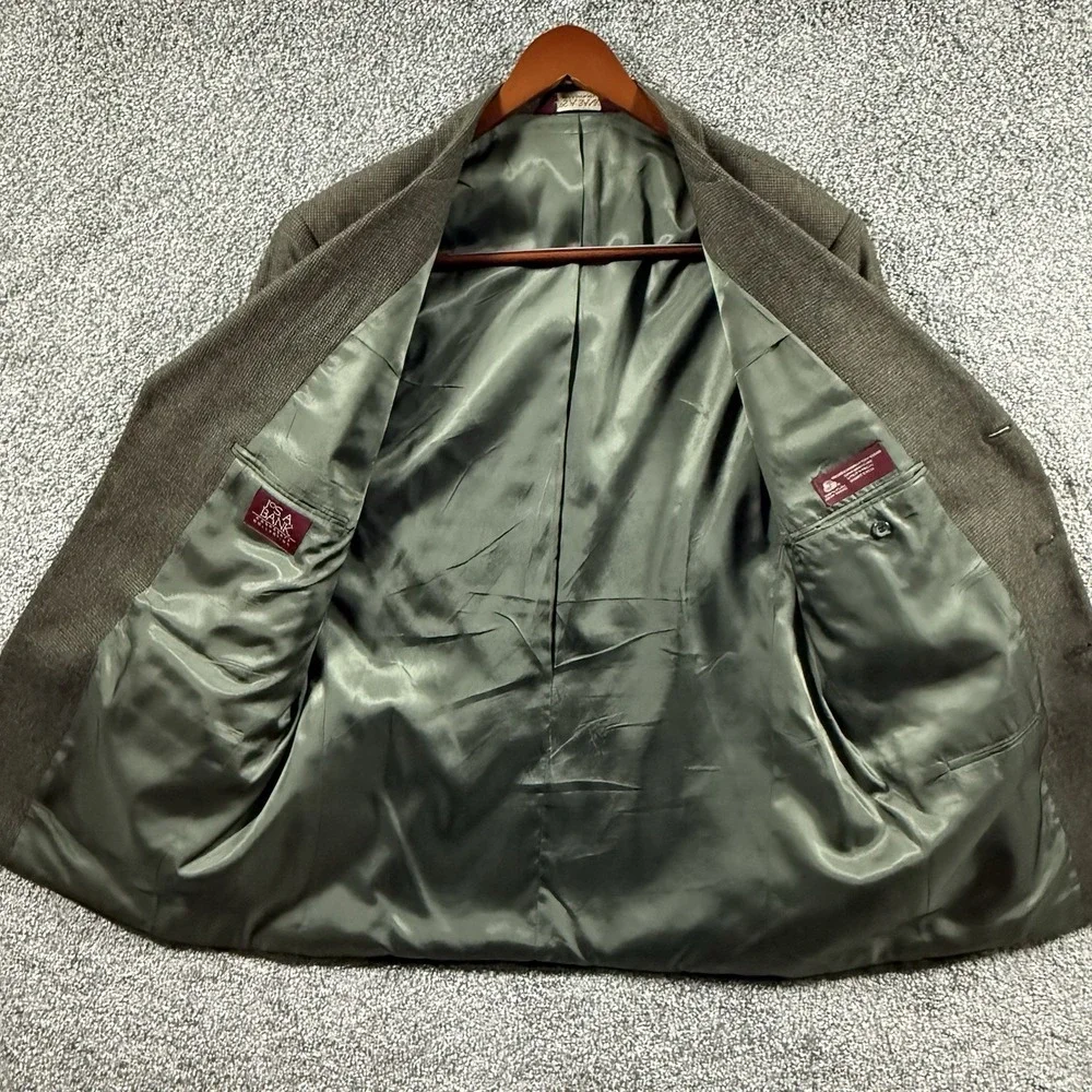 Jos A Bank 44R 100% Wool Sport‎ Coat Olive Brown Textured Blazer Men